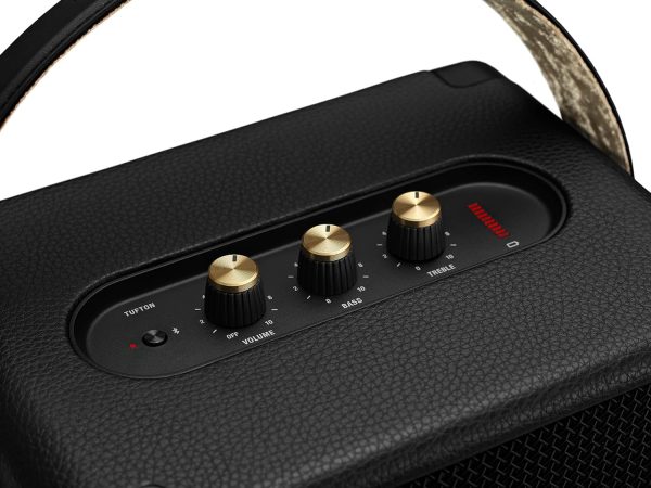 Marshall Tufton Portable Bluetooth Speaker with 20+ Hours of Portable Playtime, (360° Sound), Water-Resistant (IPX2) - Black & Brass.