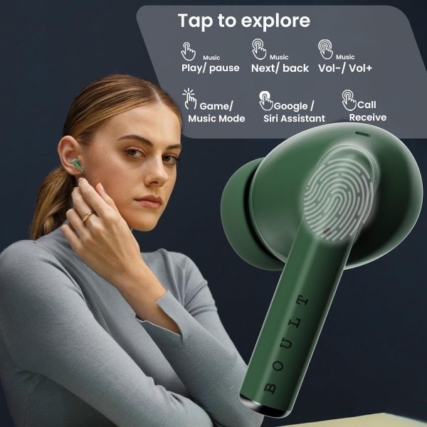 Boult Audio W20 Truly Wireless in Ear Earbuds with 35H Playtime, Zen™ ENC Mic, 45ms Low Latency, 13mm Bass Drivers, Type-C Fast Charging, Made in India,Touch Controls, IPX5 Ear Buds TWS (Pine Green)