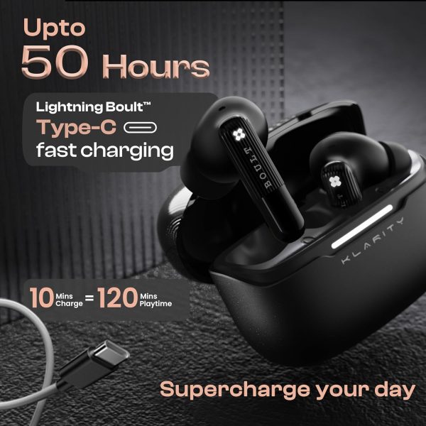 Boult Newly Launched Klarity 3 6-Mic Hybrid ANC (Upto 50dB) in Ear Earbuds, Spatial Audio, Dual Device Pairing, 50H Battery, Wind Noise Reduction 6 Mic Calling, 13mm Bass Driver TWS (Black)