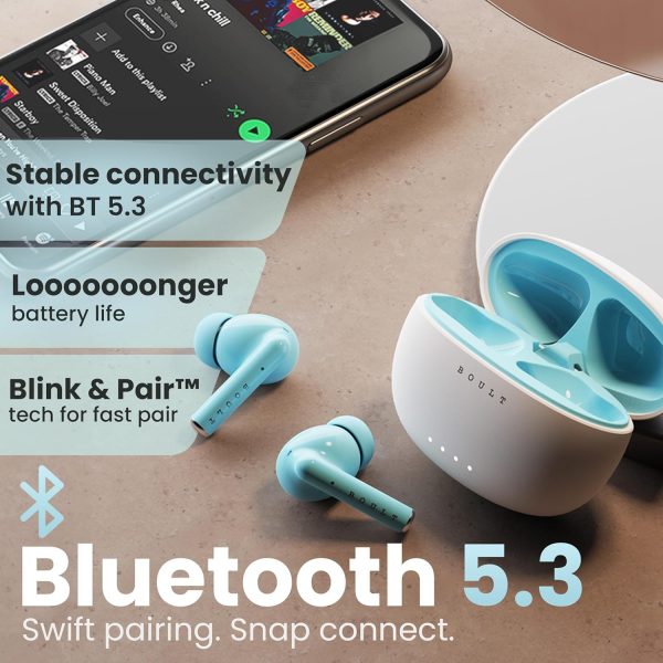 Boult Audio W20 Truly Wireless in Ear Earbuds with 35H Playtime, Zen™ ENC Mic, 45ms Low Latency, 13mm Bass Drivers, Type-C Fast Charging, Made in India, Touch Control, IPX5 ear buds TWS (Glacier Blue)