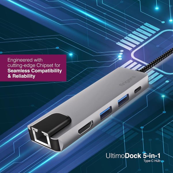 FINGERS UltimoDock 5-in-1 Type-C USB Hub (2 x USB 3.0, HDMI, Giga LAN, USB Type-C with PD Charging)