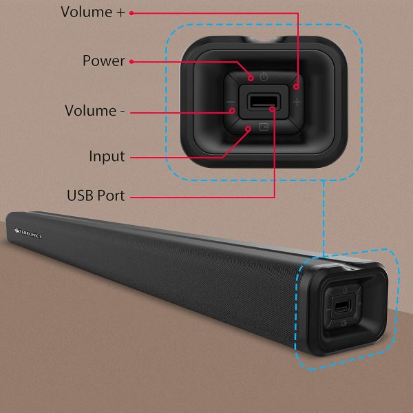 Zebronics ZEB-JUKE BAR 3500 Wireless Bluetooth Single Soundbar With Supporting Wall Mount, USB, AUX, Coaxial IN, HDMI ARC & Remote Control. (60 Watt, 2.0 Channel)