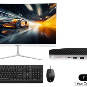 Hp 800 G3 Tiny Desktop i3 6th Generation, 16GB RAM & 512 GB SSD Win 11 Pro, MS Office 360, WIFI , USB 3.0, Ethernet, VGA | 24″ Intex Curved Monitor. HP KM 150 Wired Mouse and Keyboard Combo (1-Year Warranty)