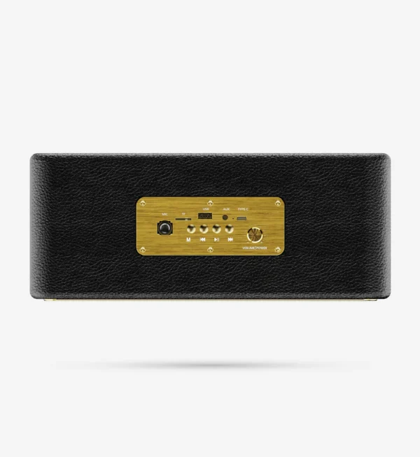 Boult RetroAmp X60 Dual Drivers, 60W Power, 14H Battery, Classic Rugged Leather, 5.3V 60 W Bluetooth Home Audio Speaker (Royal gold, Stereo Channel)