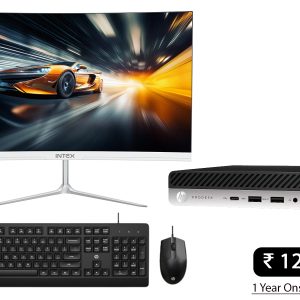 Hp 800 G3 Tiny Desktop i3 6th Generation, 8GB RAM & 256 GB SSD Win 11 Pro, MS Office 360, WIFI , USB 3.0, Ethernet, VGA | 24" Intex Curved Monitor. HP KM 180 Wired Mouse and Keyboard Combo (1-Year Warranty)