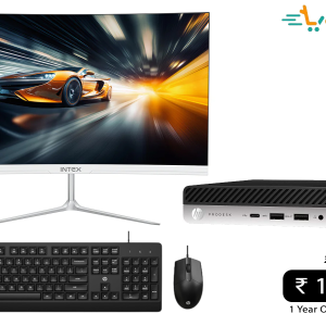 Hp 800 G3 Tiny Desktop i3 6th Generation, 8GB RAM & 256 GB SSD Win 11 Pro, MS Office 360, WIFI , USB 3.0, Ethernet, VGA | 24" Intex Curved Monitor. HP KM 180 Wired Mouse and Keyboard Combo (1-Year Warranty)