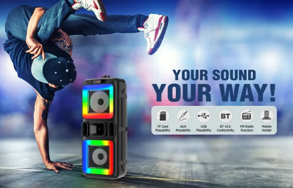 Beast 1200 Bluetooth Speaker: Karaoke Mic, RGB Lights, 14W