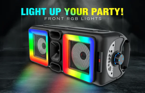 Beast 1200 Bluetooth Speaker: Karaoke Mic, RGB Lights, 14W