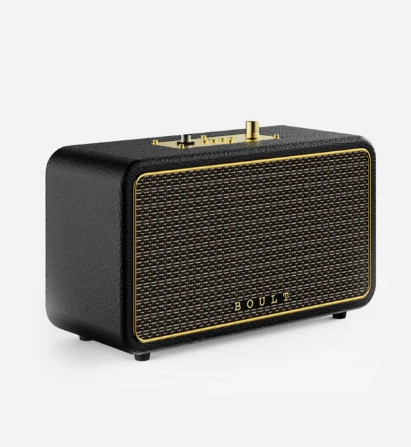 Boult RetroAmp X60 Dual Drivers, 60W Power, 14H Battery, Classic Rugged Leather, 5.3V 60 W Bluetooth Home Audio Speaker (Royal gold, Stereo Channel)