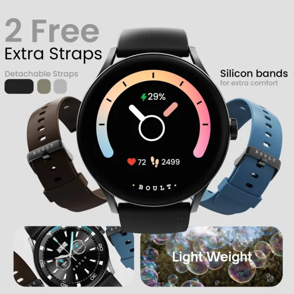 Boult Rover Pro 1.43" AMOLED, BT Calling, 1000Nits Brightness, Free Straps, SpO2, IP68 Smartwatch (Regal Strap, Free Size)