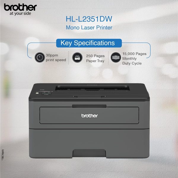 Brother HL-L2351DW Automatic Duplex Laser Printer with 30 Pages Per Minute Print Speed, LCD Display, 64 MB Memory, Large 250 Sheet Paper Tray, (WiFi, WiFi Direct, USB) Connectivity, Free Installation