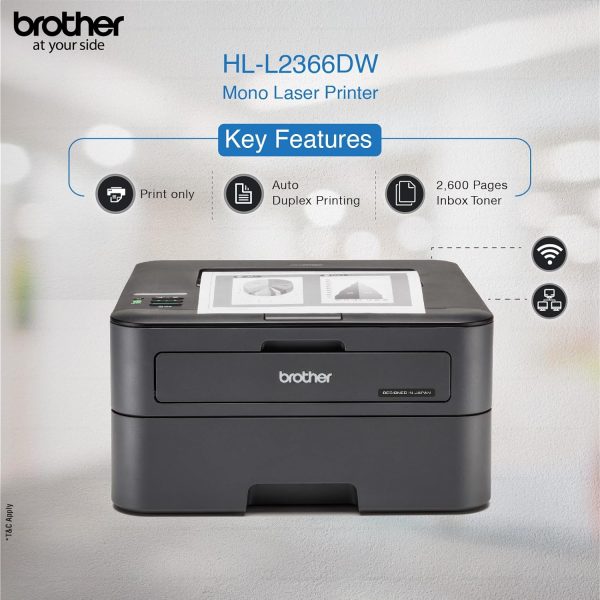 Brother HL-L2366DW Monochrome Laser Printer with Wi-fi, Network & Auto Duplex Printing (Black)