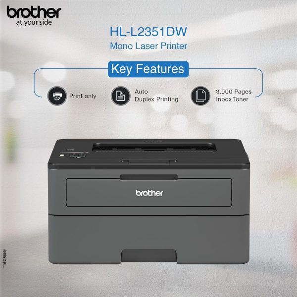 Brother HL-L2351DW Automatic Duplex Laser Printer with 30 Pages Per Minute Print Speed, LCD Display, 64 MB Memory, Large 250 Sheet Paper Tray, (WiFi, WiFi Direct, USB) Connectivity, Free Installation