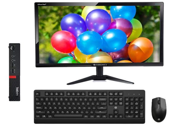 Lenovo Think centre M710q Tiny Desktop i5 8th Generation, 8GB RAM & 256 SSD Win 11 Pro, MS Office 360, WIFI , USB 3.0, Ethernet, VGA | 22″Zebronics Monitor. HP KM 150 Wired Mouse and Keyboard Combo (1-Year Warranty)