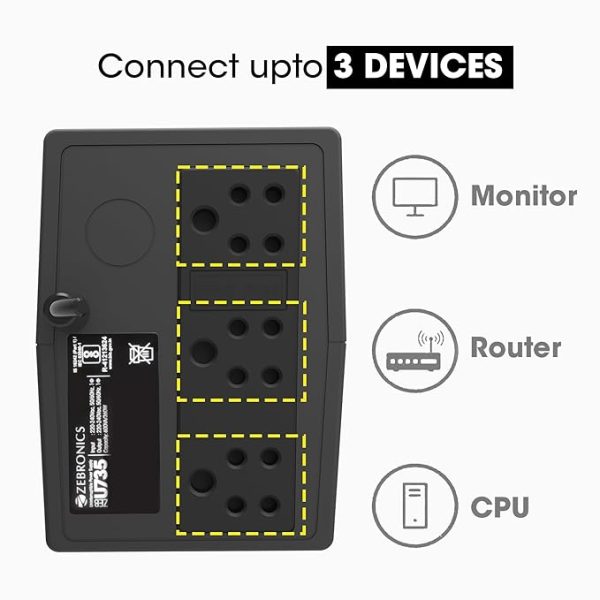 ZEBRONICS U735 600VA/360W Microcontroller Based UPS for Office Computers | Home PC with Auto Restart, Generator Compatible, Boost & Buck AVR, Built-in Protection, (Not for Routers)