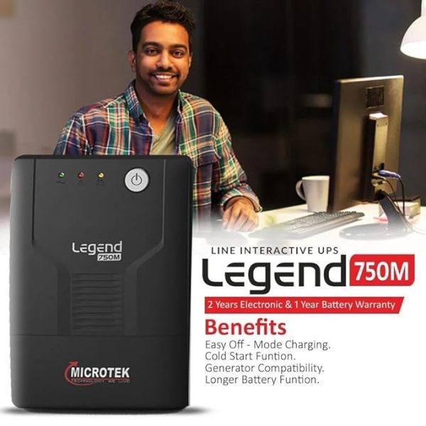 Microtek UPS Legend 750M ID2 230VAC/360W UPS System Power Backup & Protection for Home Office, Desktop PC & Shops