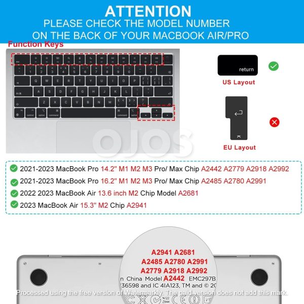 Keyboard Cover Skin for 2023 MacBook Air 15 inch M2 A2941/ MacBook Pro 14 16 inch M3 M2 Pro/Max A2918 A2992 A2991 A2779 A2780 Silicon Keyboard Protector Accessory (Black)