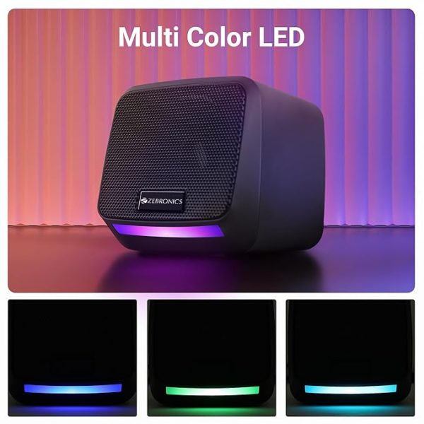 ZEBRONICS Igloo 1, 2.0 USB Computer Speakers, 8 Watts, Multicolor LED, USB Powered, AUX, Volume Control Pod for PC, Laptops, Desktop