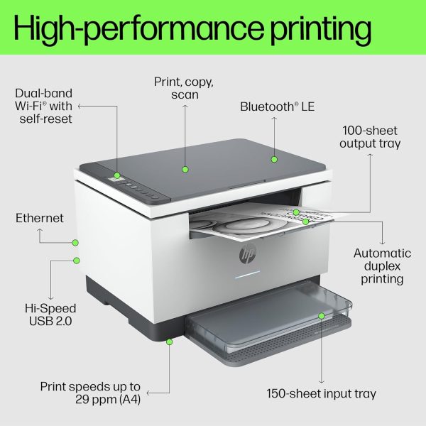 HP Laserjet MFP M233dw Printer, Wireless, Print, Copy, Scan, Hi-Speed USB 2.0, Ethernet, Bluetooth LE, Up to 30 ppm, 150-sheet Input Tray, Auto Duplex Printing, Black and White, 6GX04A