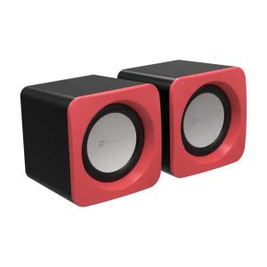 HAMMOK Mini USB Speaker, Stereo Speaker with 3.5 mm Aux Audio, Wired Multimedia Speaker for PC Monitor Laptop Notebook Desktop Computer Gaming Smartphone Tablet Projector TV Speaker (Red + Black)