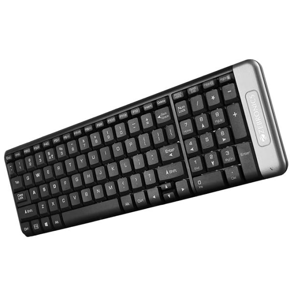 ZEBRONICS Companion 104 2.4GHz Wireless Keyboard & Mouse Combo, 100 Keys, Laser Printed Keycaps, Integrated Multimedia Keys, 3 Button Mouse, 1200 DPI, High Precision, Advanced Optical Sensor (Grey)