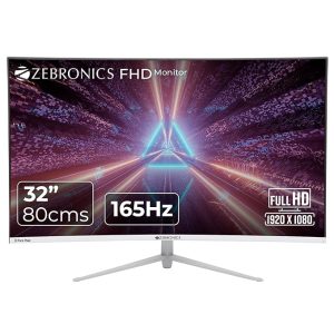 ZEBRONICS AC32FHD LED, Gaming Monitor, 32 inch (81.28cm), 300 nits, 165hz, 1800R Curved wide screen, FHD, 1080p, Wall Mountable, HDMI, DisplayPort, USB Port, Metal stand, Built-in Speakers