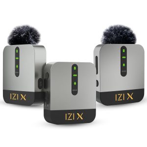 IZI X Dual Channel Wireless Microphone, 360° Omnidirectional, 120M Range, 16Hr Playback, Active Noise Cancellation, Fast Charging, DSLR & Android/iOS Compatible, Ideal for Vlogging