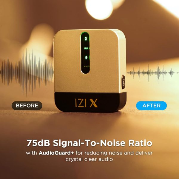 IZI X Dual Channel Wireless Microphone, 360° Omnidirectional, 120M Range, 16Hr Playback, Active Noise Cancellation, Fast Charging, DSLR & Android/iOS Compatible, Ideal for Vlogging