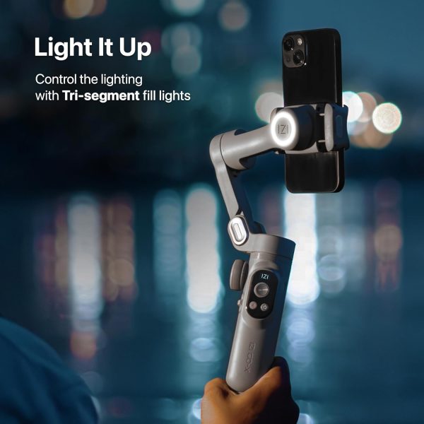 IZI GO-X Smartphone Handheld Gimbal Stabilizer, 3-Axis, OLED Display, LED Fill Light, Wireless Charge Pad, Android, iPhone, Live Video, Instagram, YouTube, Shot Guide, Smart AI Track, Portable Gimbal.