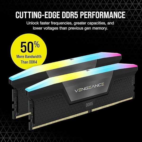 CORSAIR Vengeance RGB DDR5 RAM 32GB (2x16GB) 6000MHz CL36 Intel XMP iCUE Compatible Computer Memory - Black (CMH32GX5M2E6000C36)