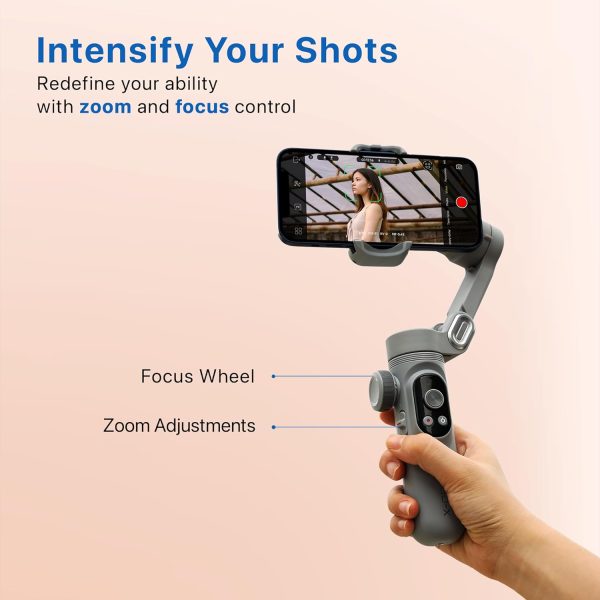 IZI GO-X Smartphone Handheld Gimbal Stabilizer, 3-Axis, OLED Display, LED Fill Light, Wireless Charge Pad, Android, iPhone, Live Video, Instagram, YouTube, Shot Guide, Smart AI Track, Portable Gimbal.