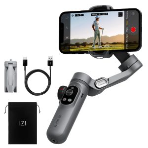 IZI GO-X Smartphone Handheld Gimbal Stabilizer, 3-Axis, OLED Display, LED Fill Light, Wireless Charge Pad, Android, iPhone, Live Video, Instagram, YouTube, Shot Guide, Smart AI Track, Portable Gimbal.