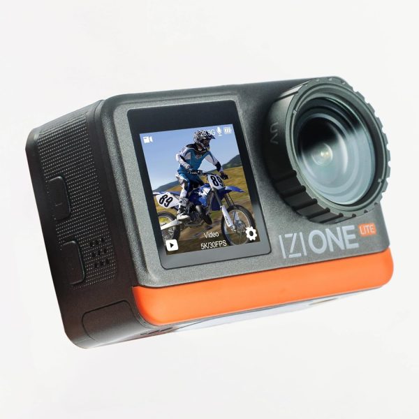 IZI One Lite 5K Action Camera - 4K 60FPS 50MP Ultra HD Action Cam, Dual Screen, EIS Stabilization, 170° Wide Angle, 30M Waterproof, 2-Battery - 180 mins Action, 256GB SD Card Support Action Camera.