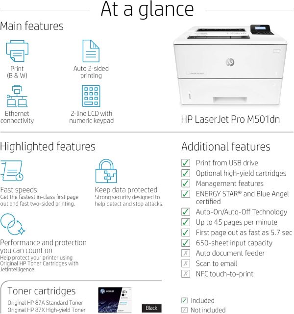 HP LaserJet Pro M501dn Duplex Printer with One-Year, Next-Business Day, Onsite Warranty (J8H61A)