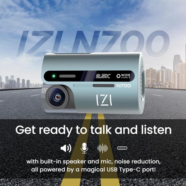 IZI N700 5MP Car Dash Camera - 2.5K, 170° FOV, Night Vision, WiFi, G-Sensor, Emergency Recording, 512GB SD Card Support, 24/7 Parking Monitor, Easy Install, Multiple Modes