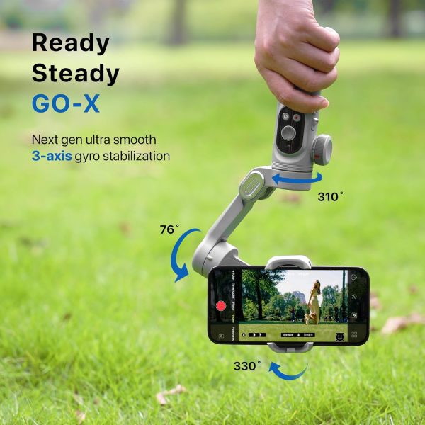 IZI GO-X Smartphone Handheld Gimbal Stabilizer, 3-Axis, OLED Display, LED Fill Light, Wireless Charge Pad, Android, iPhone, Live Video, Instagram, YouTube, Shot Guide, Smart AI Track, Portable Gimbal.