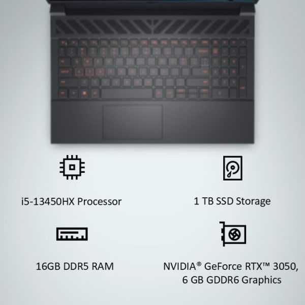 (Refurbished) Dell {Smartchoice} G15-5530 Core i5-13450HX| NVIDIA RTX 3050, 6GB (16GB RAM|1TB SSD, FHD|Window 11|MS Office' 21|15.6" (39.62cm)|Dark Shadow Grey|2.65Kg|Gaming Laptop