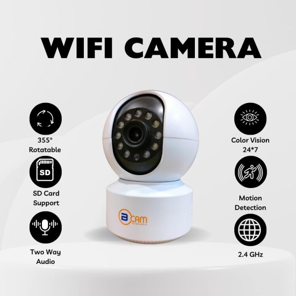 BE-CAM Full HD Smart WiFi Camera, 360° Viewing Angle, SD Slot for Local Storage up to 128GB, 2-Way Audio, 24x7 Color Vision, Motion Detection, 2.4 GHz, CCTV Camera for Home,Sleep Mode for Privacy