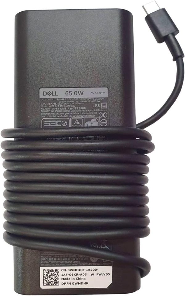 (Refurbished) Dell Original 65W USB Type-C Adapter for Laptop, Latitude 5289 5290 7389 7390 7400 - Black