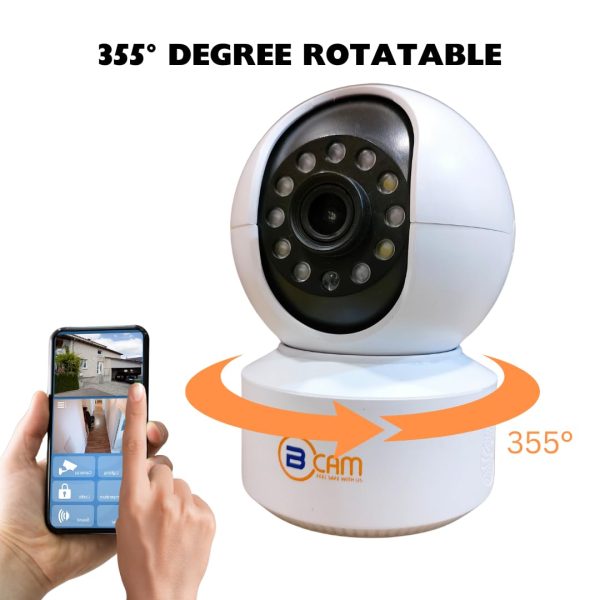 BE-CAM Full HD Smart WiFi Camera, 360° Viewing Angle, SD Slot for Local Storage up to 128GB, 2-Way Audio, 24x7 Color Vision, Motion Detection, 2.4 GHz, CCTV Camera for Home,Sleep Mode for Privacy