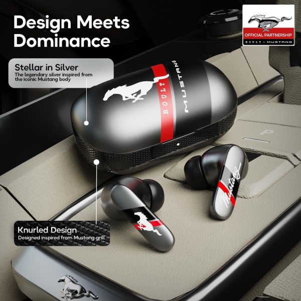 Boult X Mustang Newly Launched Dyno TWS Earbuds with 60H Playtime, App Support, Dual Pairing, 4 Mics ENC, 45ms Low Latency, 13mm Drivers, Touch Controls, Made in India, IPX5 Ear Buds Wireless (Grey)