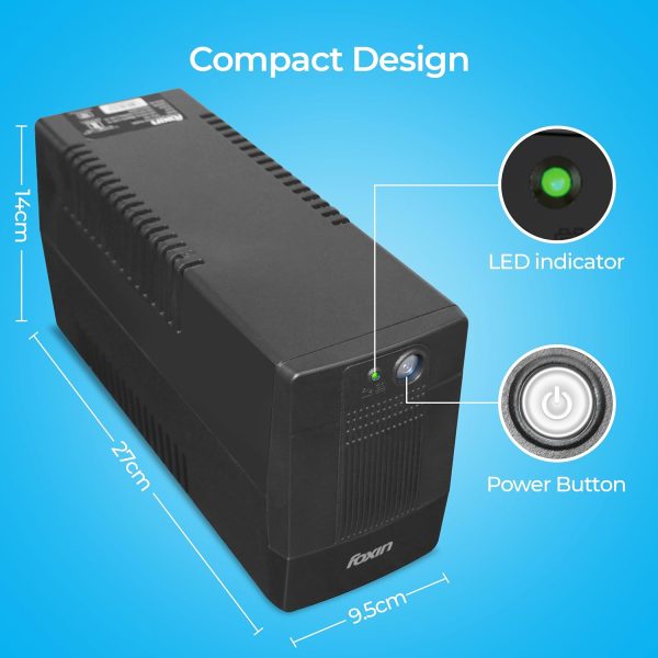 FOXIN UPS 600va 360W with LED Indicator, UPS for PC | Laptops | Gaming Computers | WiFi Routers & More | BIS Approved | 2 Years Warranty