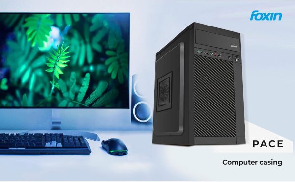 Foxin PACE Desktop Computer Case/PC Cabinet - with Steel Metal Body | ATX Motherboard Compatible | Color Metallic Black