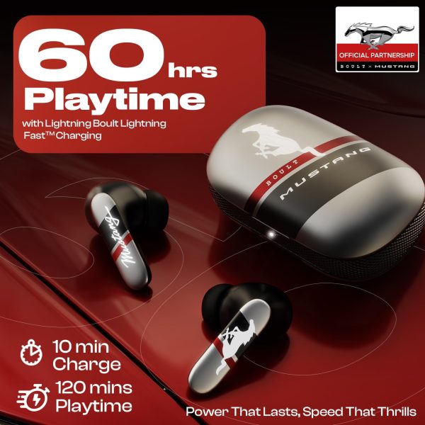 Boult X Mustang Newly Launched Dyno TWS Earbuds with 60H Playtime, App Support, Dual Pairing, 4 Mics ENC, 45ms Low Latency, 13mm Drivers, Touch Controls, Made in India, IPX5 Ear Buds Wireless (Grey)