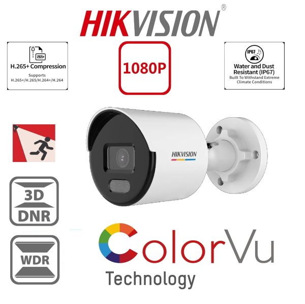 HIKVISION 2MP Day/Night Color Vu Outdoor WIRED Network Camera for NVR, [DS-2CD1027G2-L], IP-67 Rating USEWELL RJ45, White