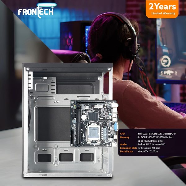 FRONTECH H61 Chipset Motherboard with 2xDDR3 RAM Slots LGA1155 Supports i3/i5/i7 Processors | 6+4 USB Ports | PCIe 16x | 3xSATA Slots | 1xHDMI, 1xVGA, (FT-0487)