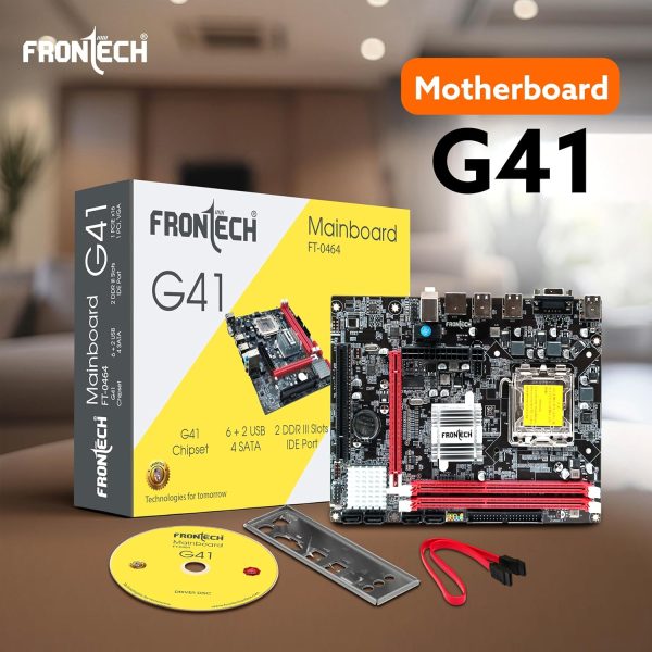 FRONTECH G41 Chipset Motherboard with 2xDDR3 RAM Slots LGA775 Supports Core 2 Quad/Core 2 Extreme/Duo/Pentium/Celeron Processors|6+2 USB Ports|PCIe 16x|4xSATA Slots |1xVGA (FT-0464)