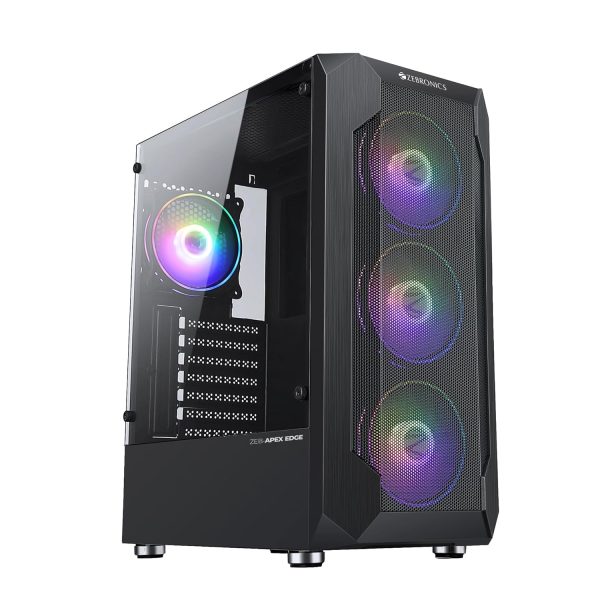 ZEBRONICS APEX Edge Premium Mesh Gaming Cabinet/Case, Full-Tower, Supports E-ATX | ATX | mATX | ITX, AIO Upto 360mm, 4X Inner Glow ARGB Fans, Tempered Glass, USB 3.0, Magnetic Dust Filter