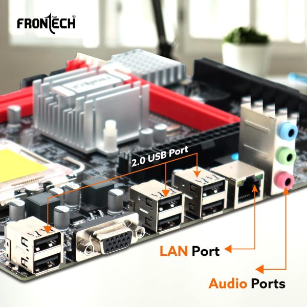 FRONTECH G41 Chipset Motherboard with 2xDDR3 RAM Slots LGA775 Supports Core 2 Quad/Core 2 Extreme/Duo/Pentium/Celeron Processors|6+2 USB Ports|PCIe 16x|4xSATA Slots |1xVGA (FT-0464)