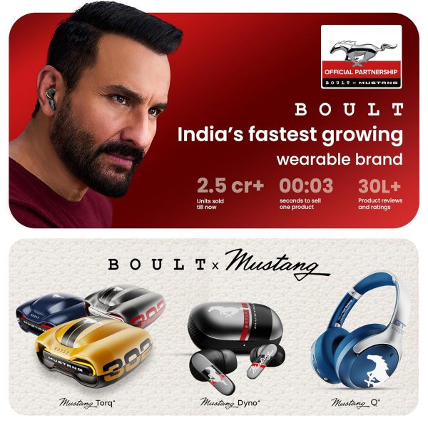 Boult X Mustang Newly Launched Torq TWS Earbuds with 60H Playtime, App Support, 4 Mics ENC, 45ms Low Latency, 13mm Driver, Breathing LEDs, Touch Control, Made in India, IPX5 Ear buds Wireless (Silver)